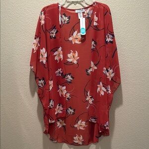 Emory Park Red Floral Kimono Top